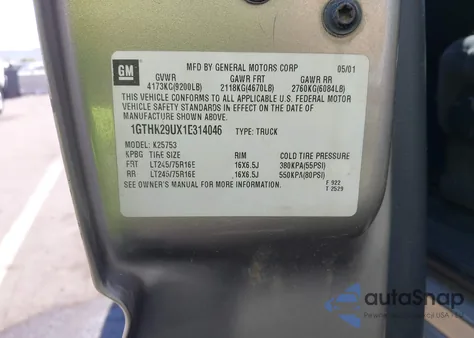 2001 GMC Sierra 2500Hd Sl z USA, uszkodzony, nr VIN 1GTHK29UX1E314046